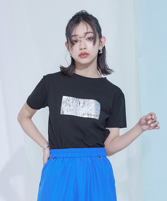 シルバー箔プリントTシャツ〔メール便可／50〕 全商品 miette