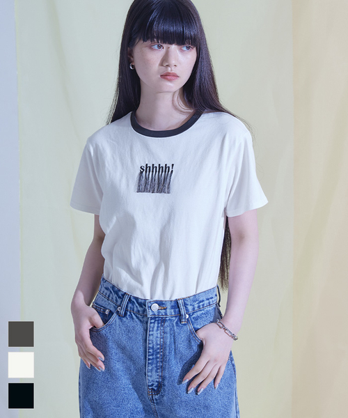 フリンジロゴ刺繍Tシャツ〔メール便可／70〕 全商品｜miette(ミエット) 公式通販サイト